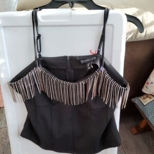 Sincerely Jules Black Camisole with Silver Fringe